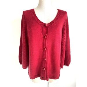Talbots Sweater Red Puff Sleeve Button-Up Rabbit Hair Women’s Large
